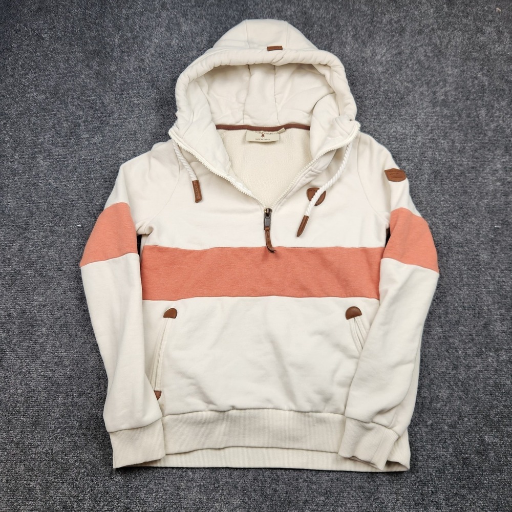 Wanakome Cream and Coral Stripe Hooded Pullover Sweatshirt